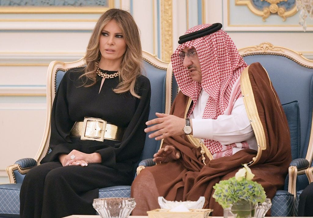 Melania Trump with Saudi Deputy Crown Prince Muhammad bin Nayef bin Abdulaziz al-Saud in Riyadh, Saudi Arabia.