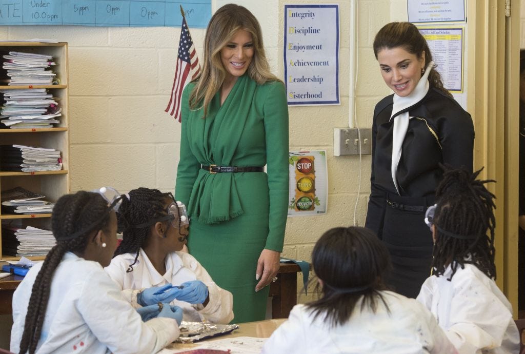 Melania Trump and Jordan's Queen Rania visited a school in 2017.