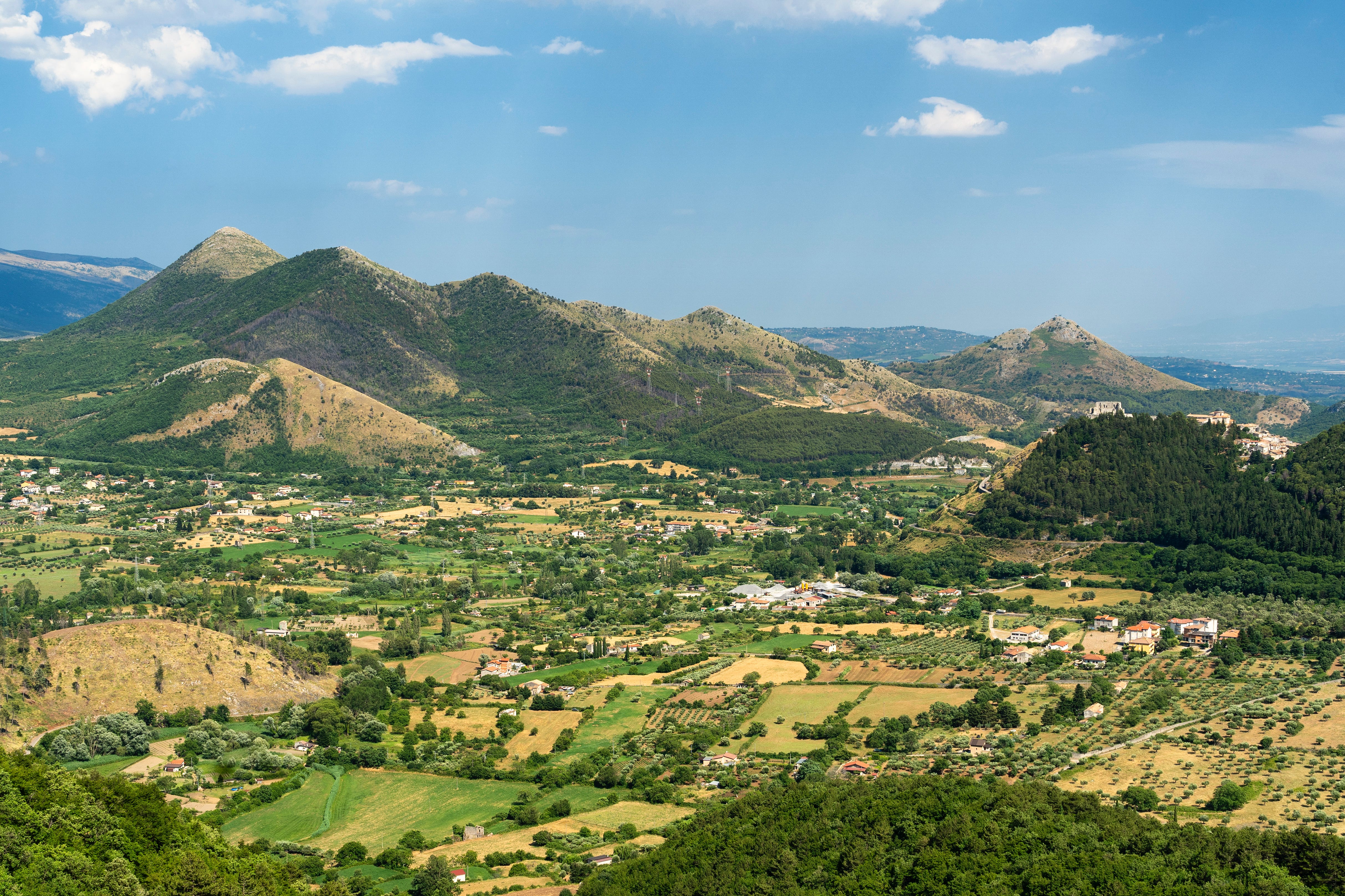 Aerial view of Calabria, Mormano area with grassy hills