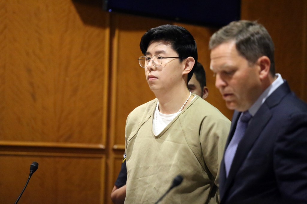 Zhi Cheng appears at his Supreme Court arraignment in Criminal Court in Queens on Monday, August 7, 2023. 