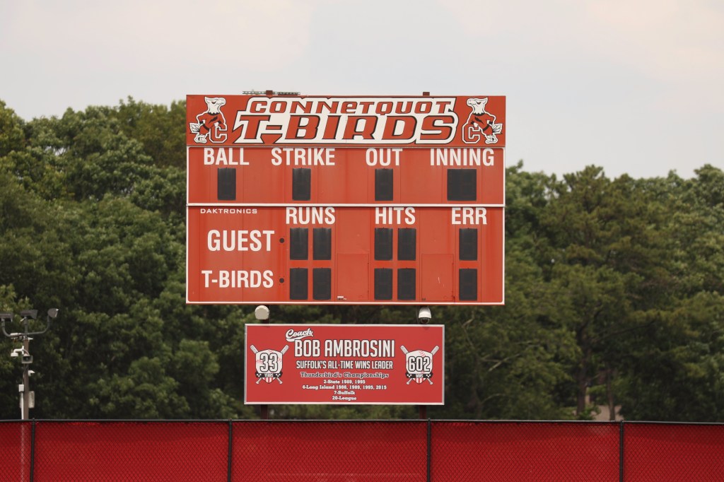 Connetquot T-Birds baseball scoreboard.