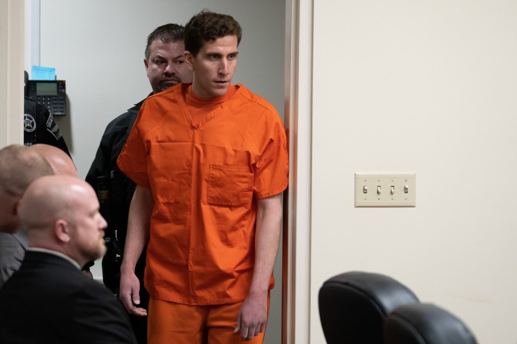 Bryan Kohberger in an orange jumpsuit at a court hearing.