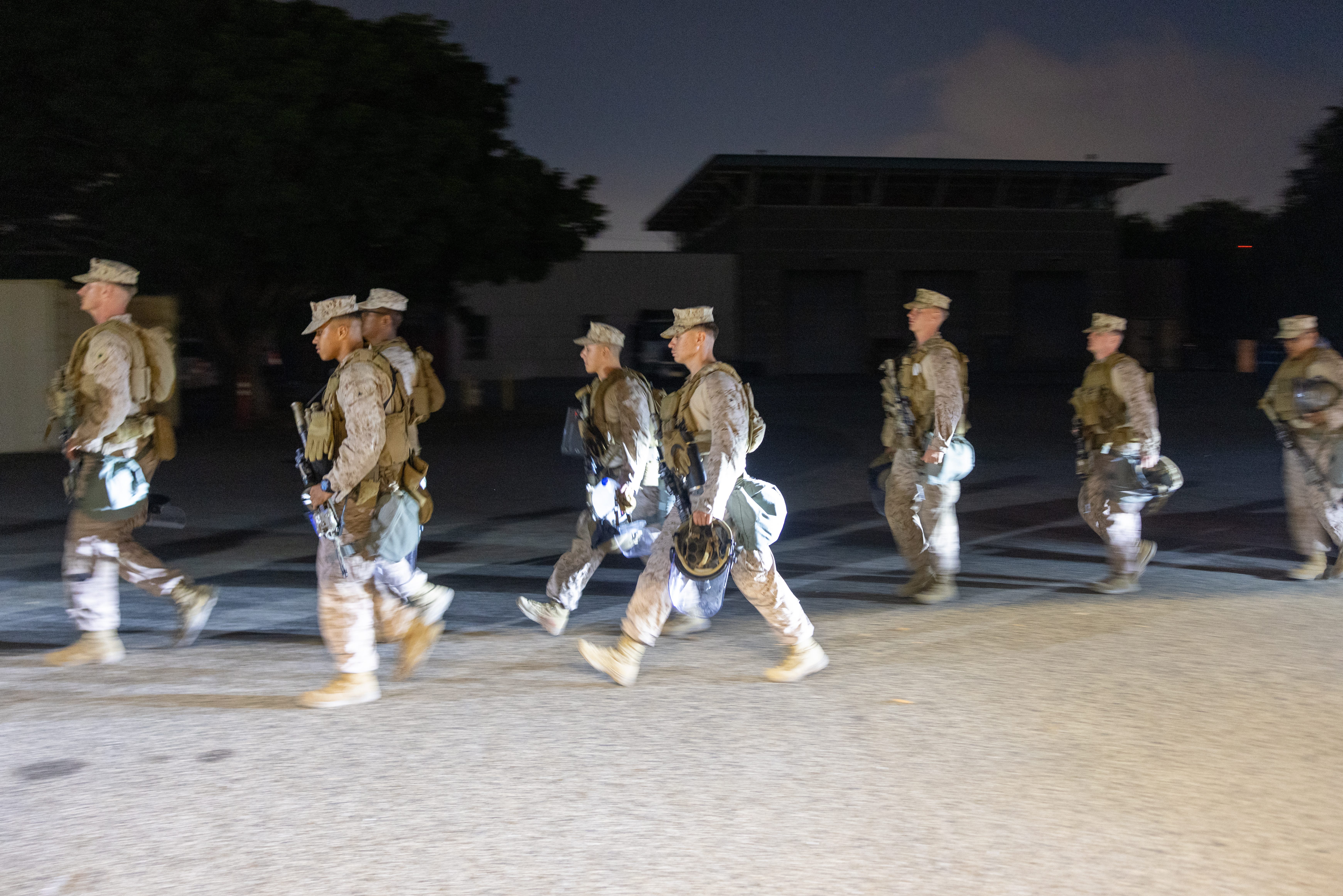 US Marines with 2nd Battalion, 7th Marine Regiment arrive in the greater Los Angeles area June 9, 2025.