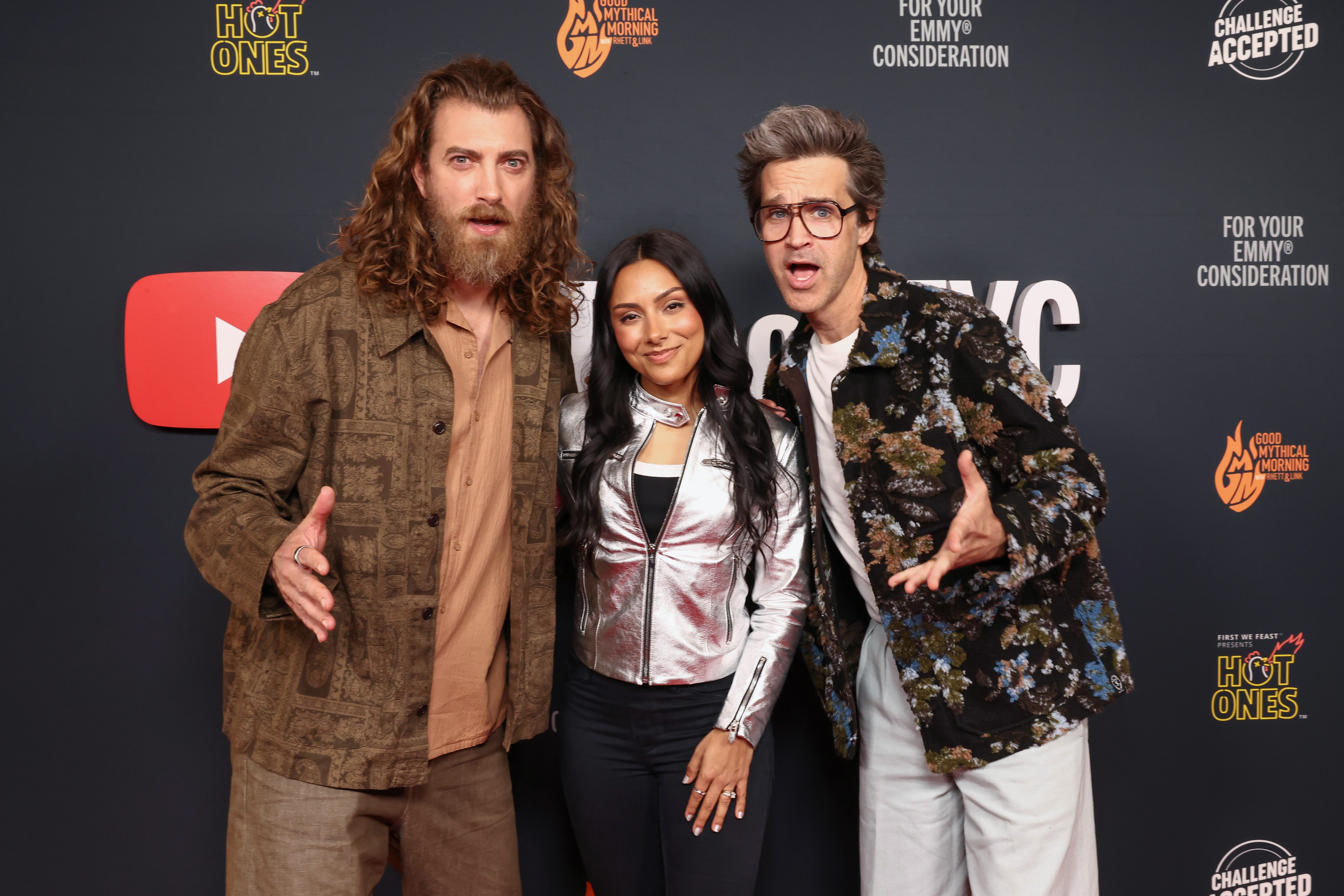 WEST HOLLYWOOD, CALIFORNIA - MAY 18: Rhett McLaughlin, Michelle Khare and Link Neal attend the YouTube FYC event at Pacific Design Center on May 18, 2025 in West Hollywood, California. (Photo by Araya Doheny/Getty Images for YouTube)