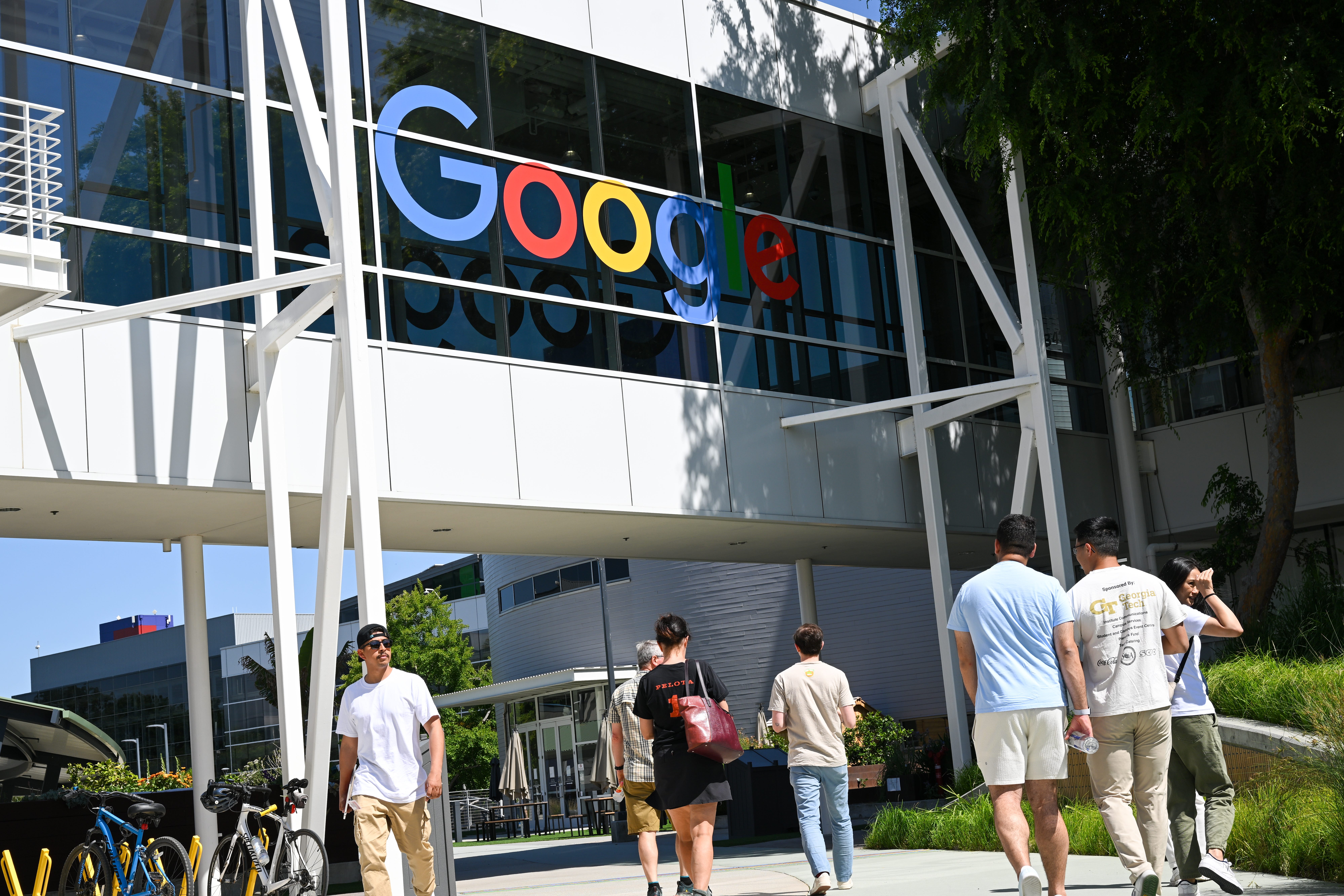 Visitors walking at Google's headquarters in Mountain View, California.