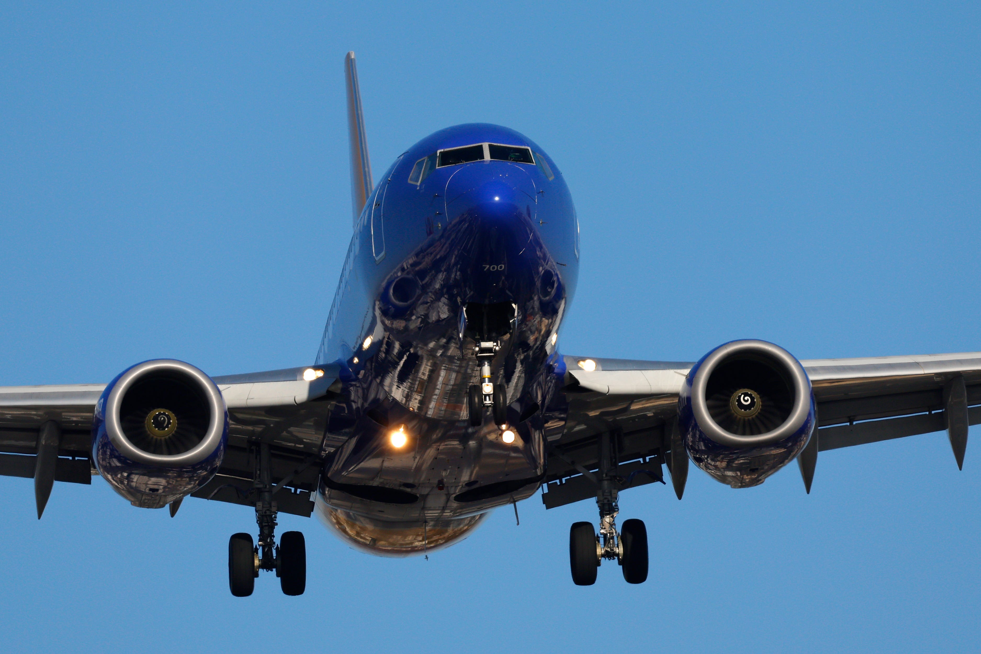 A Southwest Airlines Boeing 737 airplane approaches San Diego International Airport for a landing on May 9, 2025 in San Diego, California.
