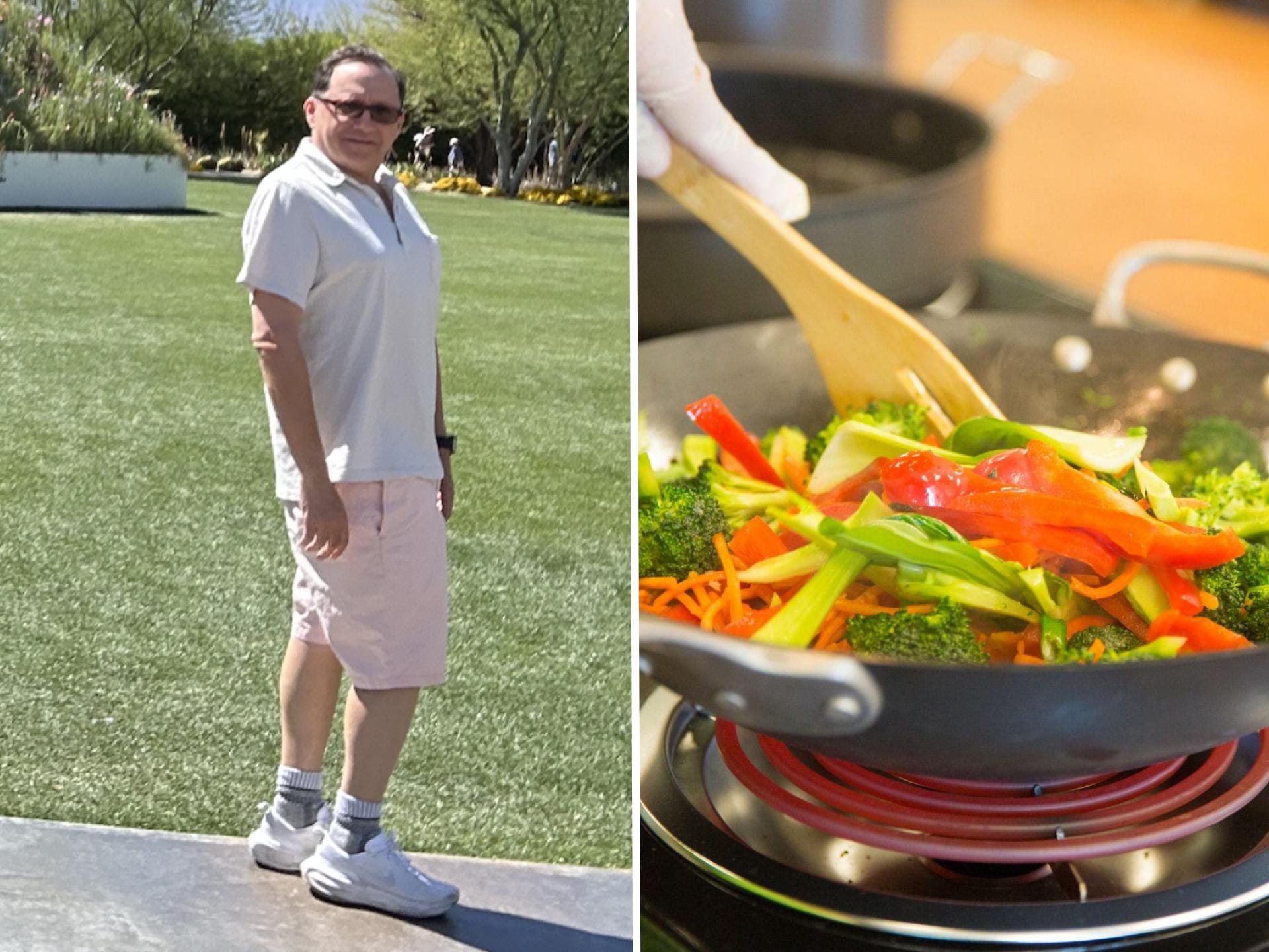 Christopher Kaufman on left; stir fry on right