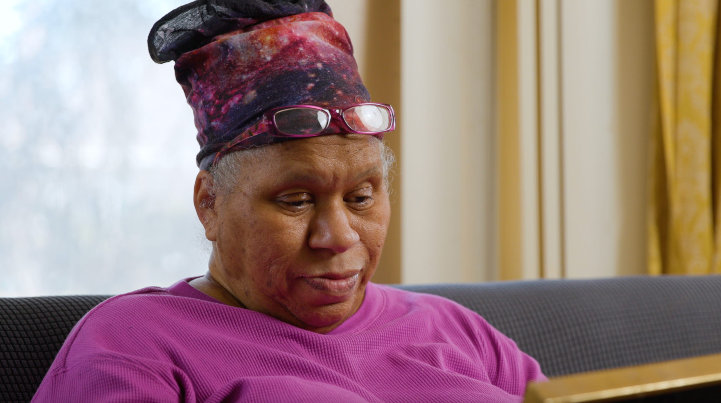close up of Anita Clemons Swanagan in purple shirt
