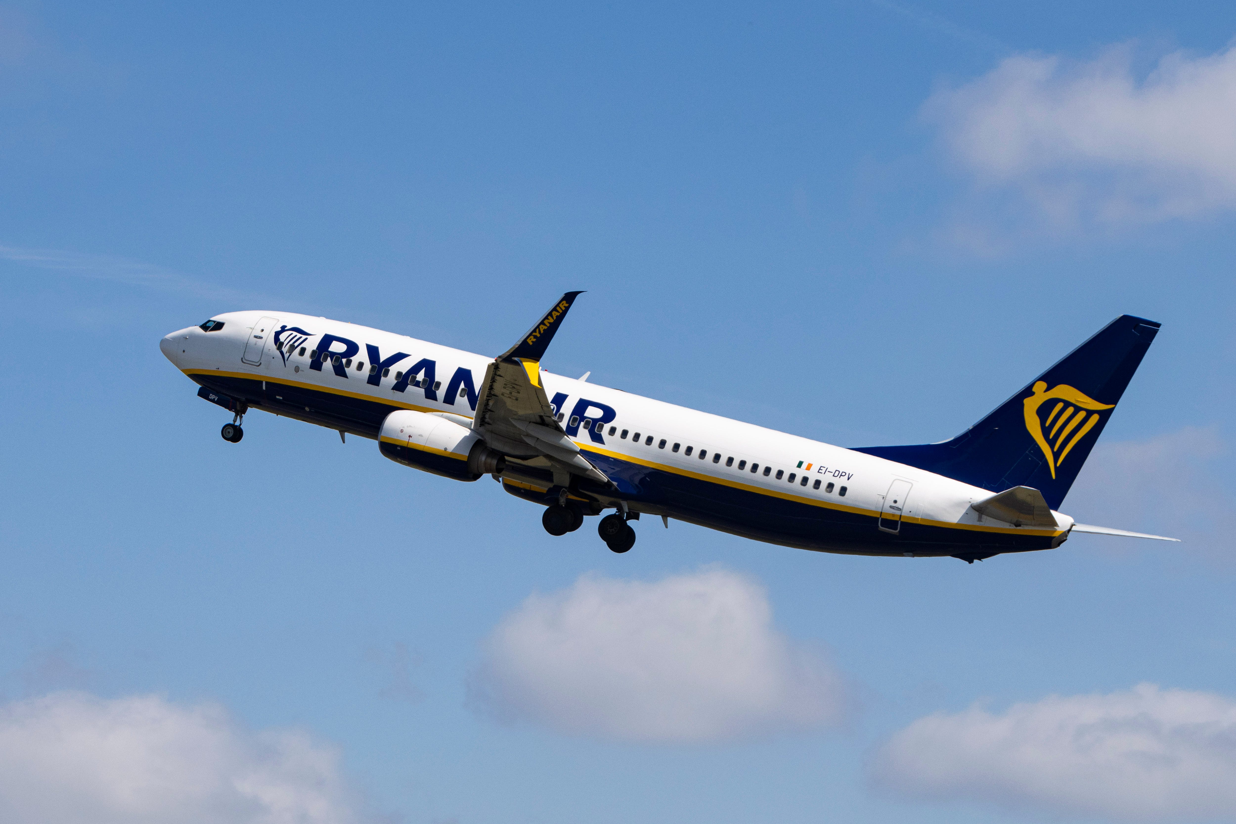 Boeing 737-800 passenger plane of the low cost airline carrier Ryanair spotted departing from Polderbaan runway of Amsterdam Schiphol Airport AMS in the Netherlands on April 10, 2025.