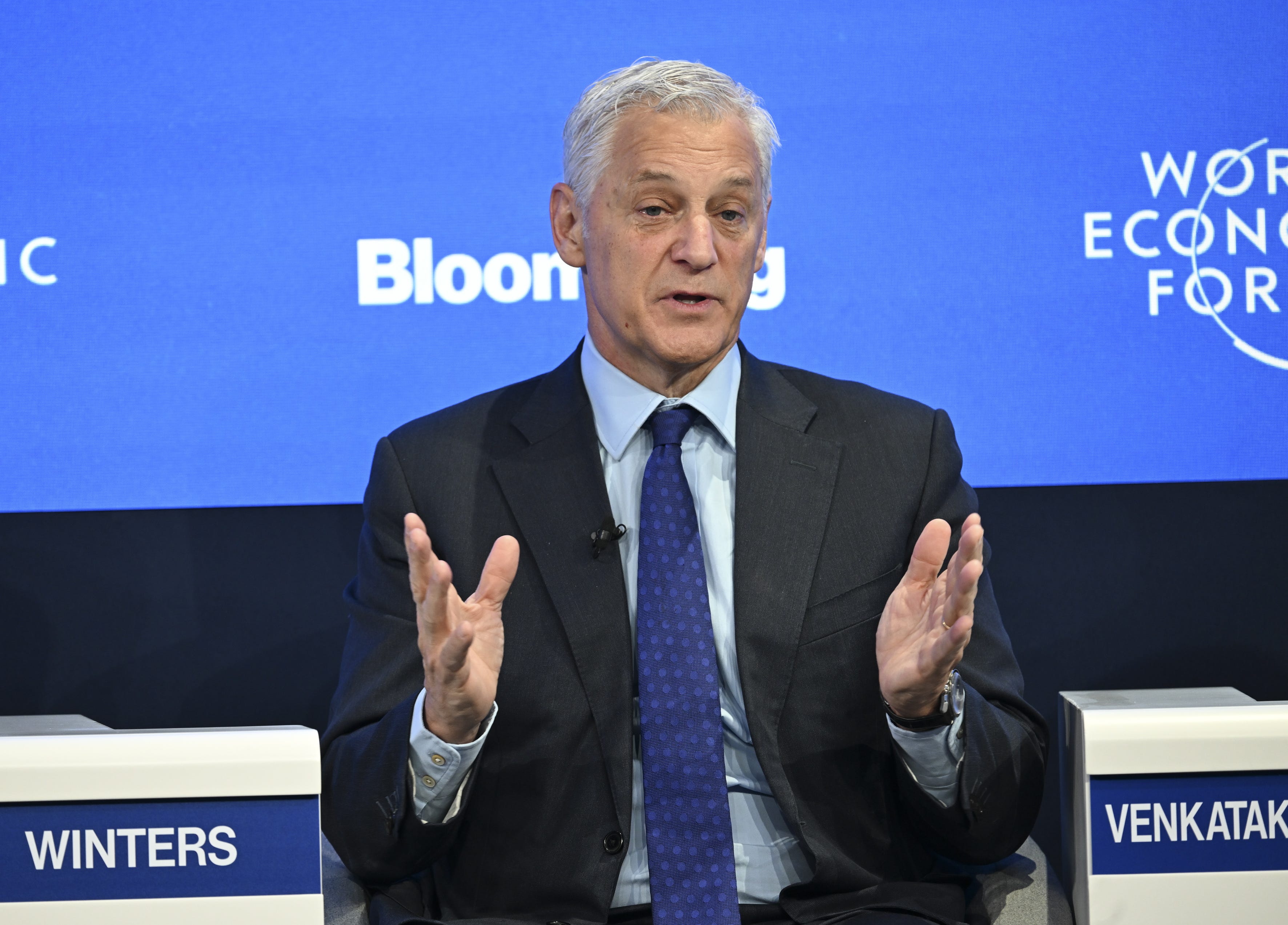 Bill Winters, the CEO of Standard Chartered, speaking at the World Economic Forum in Davos, Switzerland.