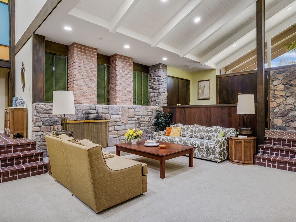 The interior of a home in a midcentury modern style.