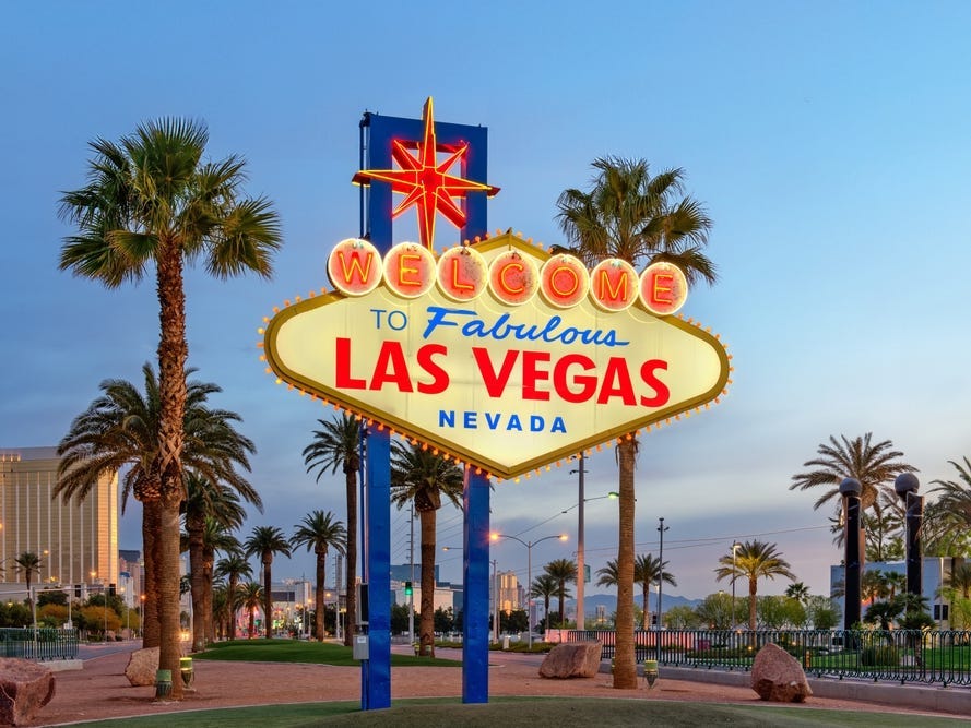 A sign surrounded by palm trees that says, "Welcome to Fabulous Las Vegas, Nevada."
