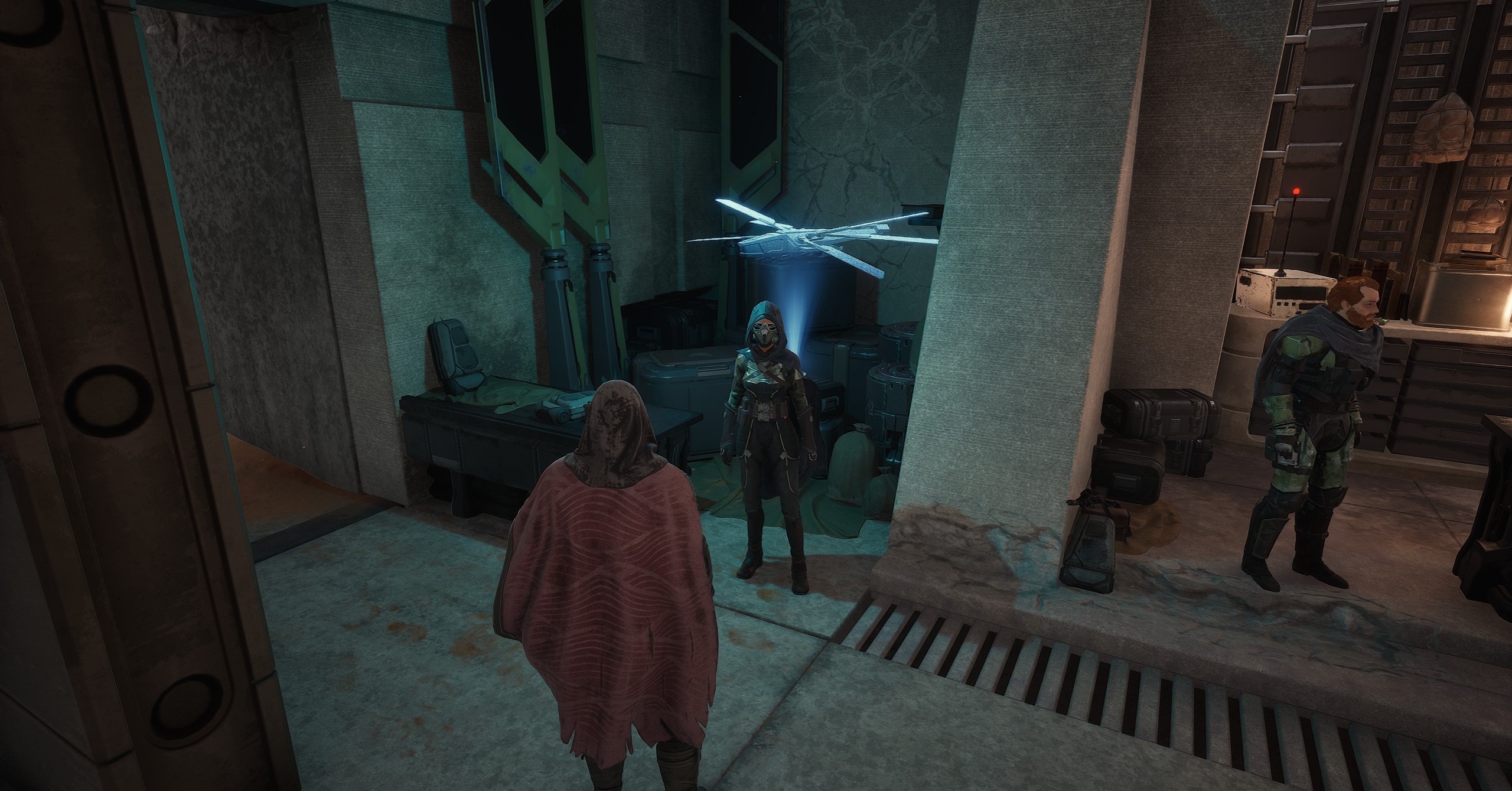 A Dune Awakening character interacting with the Ornithopter Taxi