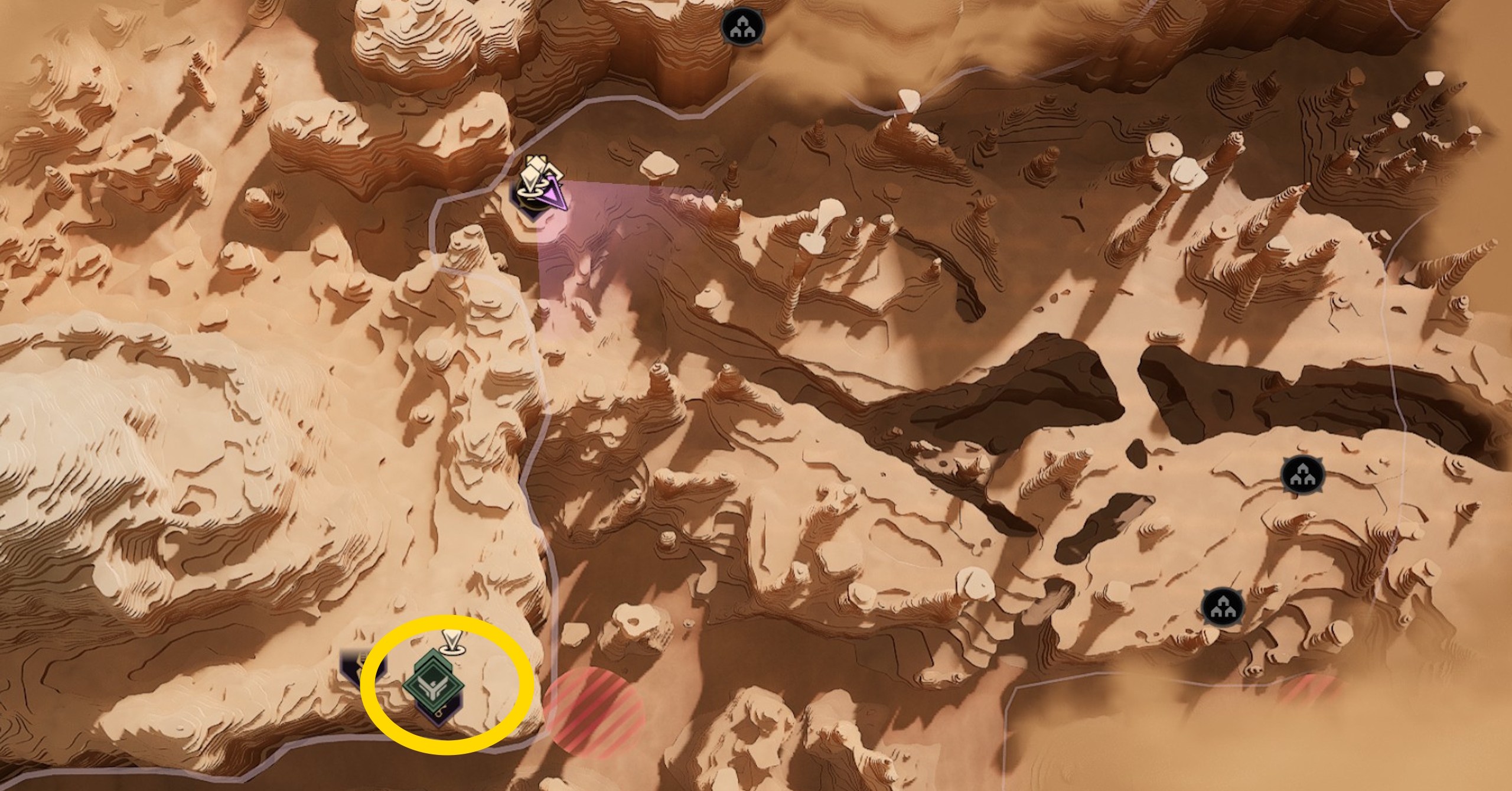 A map image showing where to find the Bene Gesserit trainer in Dune Awakening