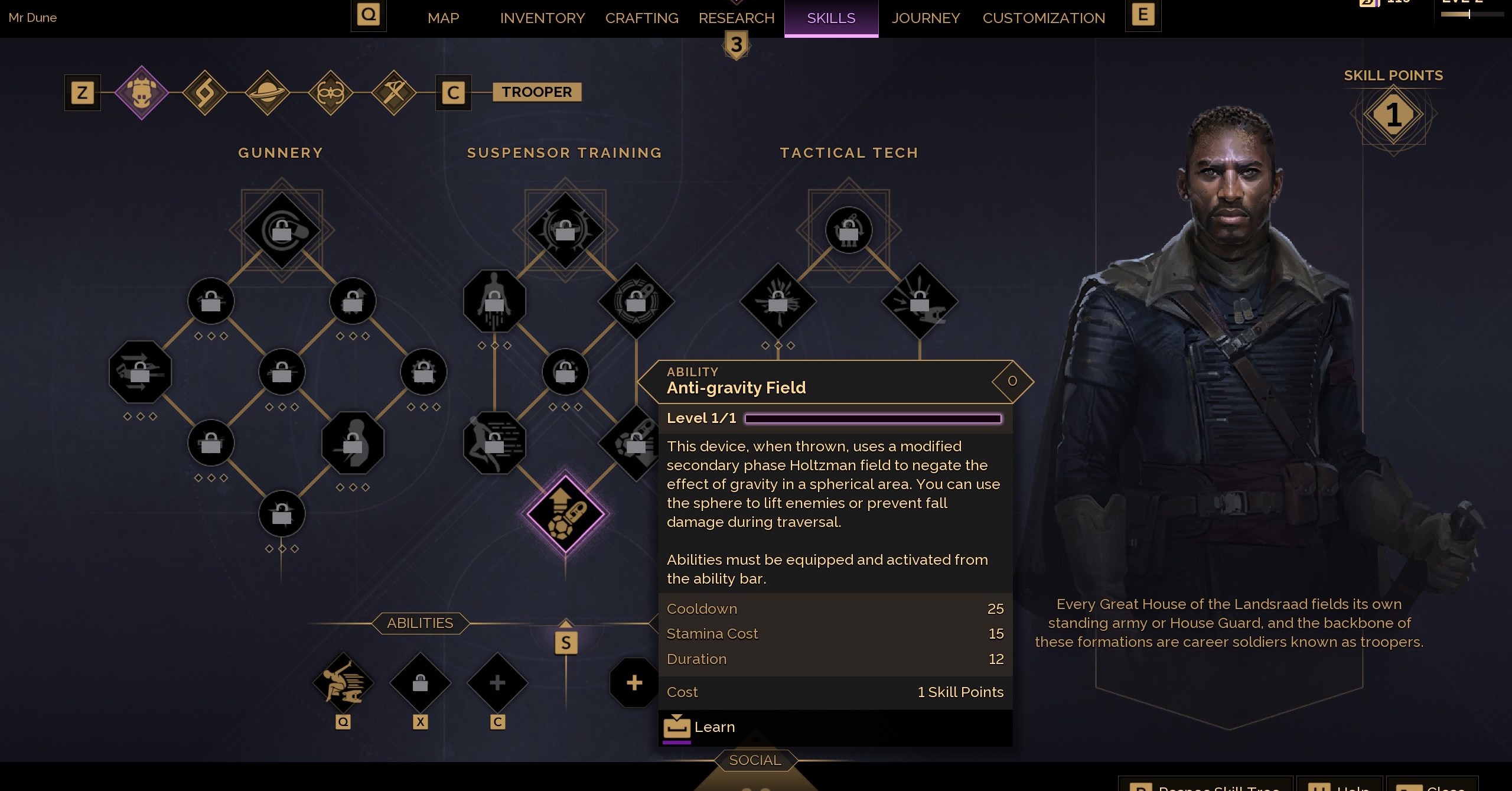 A skill tree in Dune Awakening