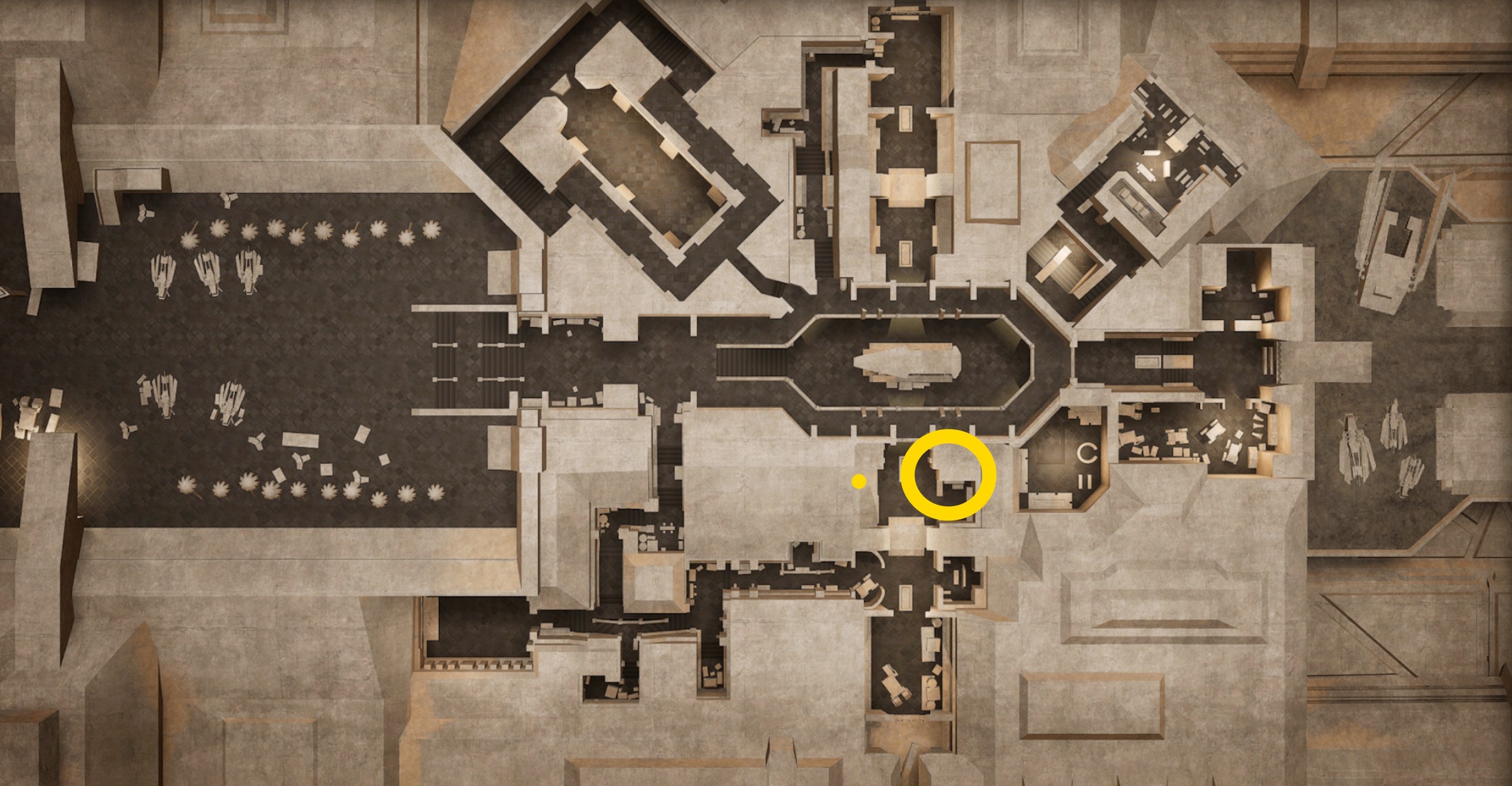 A map image showing where to find the Trooper advanced skill trainer in Dune Awakening