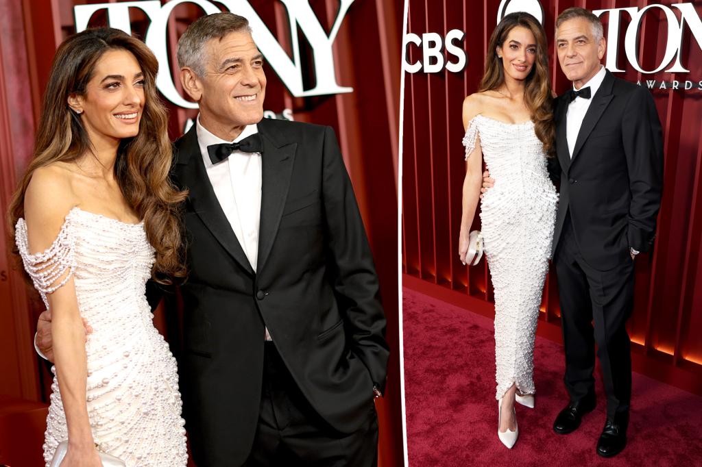Amal Clooney piles on pearls to join George on Tony Awards 2025 red carpet