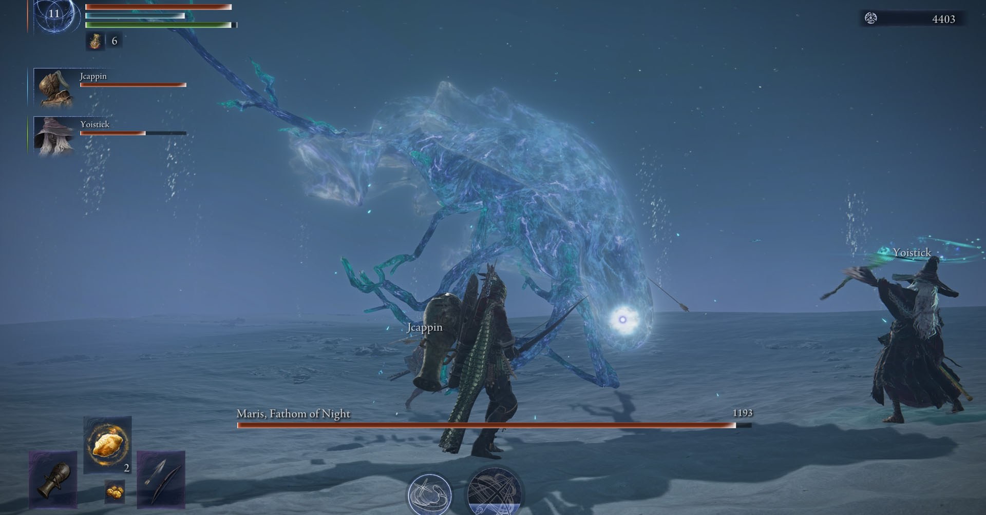 An Elden Ring Nightreign screenshot showing Maris, Fathom of Night, one of the bosses in the game. 