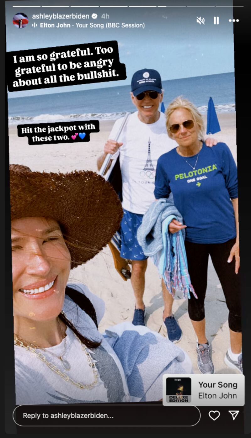 Ashley Biden posted on Instagram two weeks after her father's cancer diagnosis was announced.