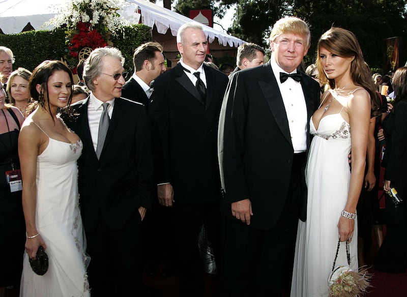Bill Maher, Donald Trump and fiancee Melania Knauss in 2004.