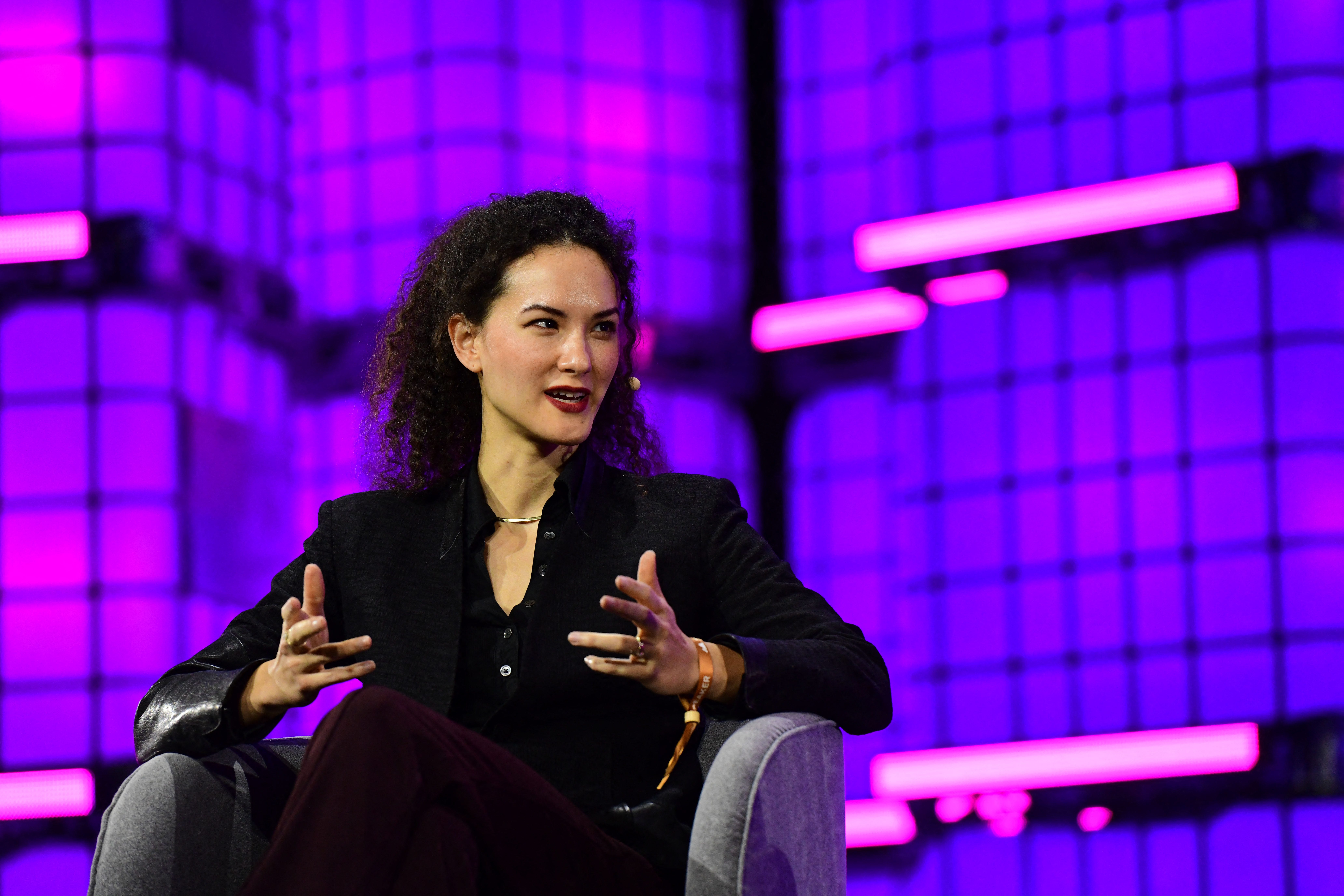 Bluesky CEO Jay Graber onstage at the Web Summit Vancouver conference, May 2025.