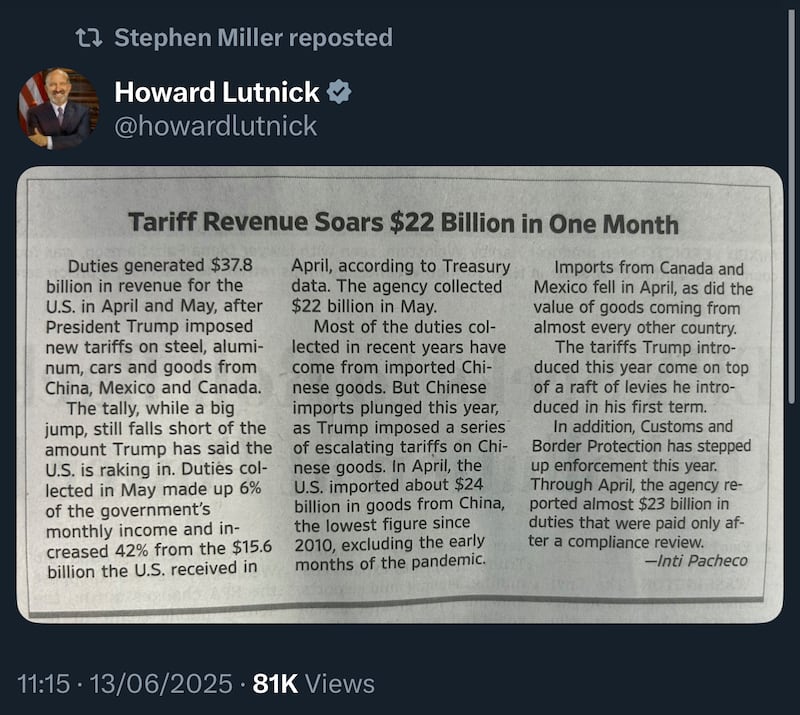 Lutnick retweeted a WSJ article