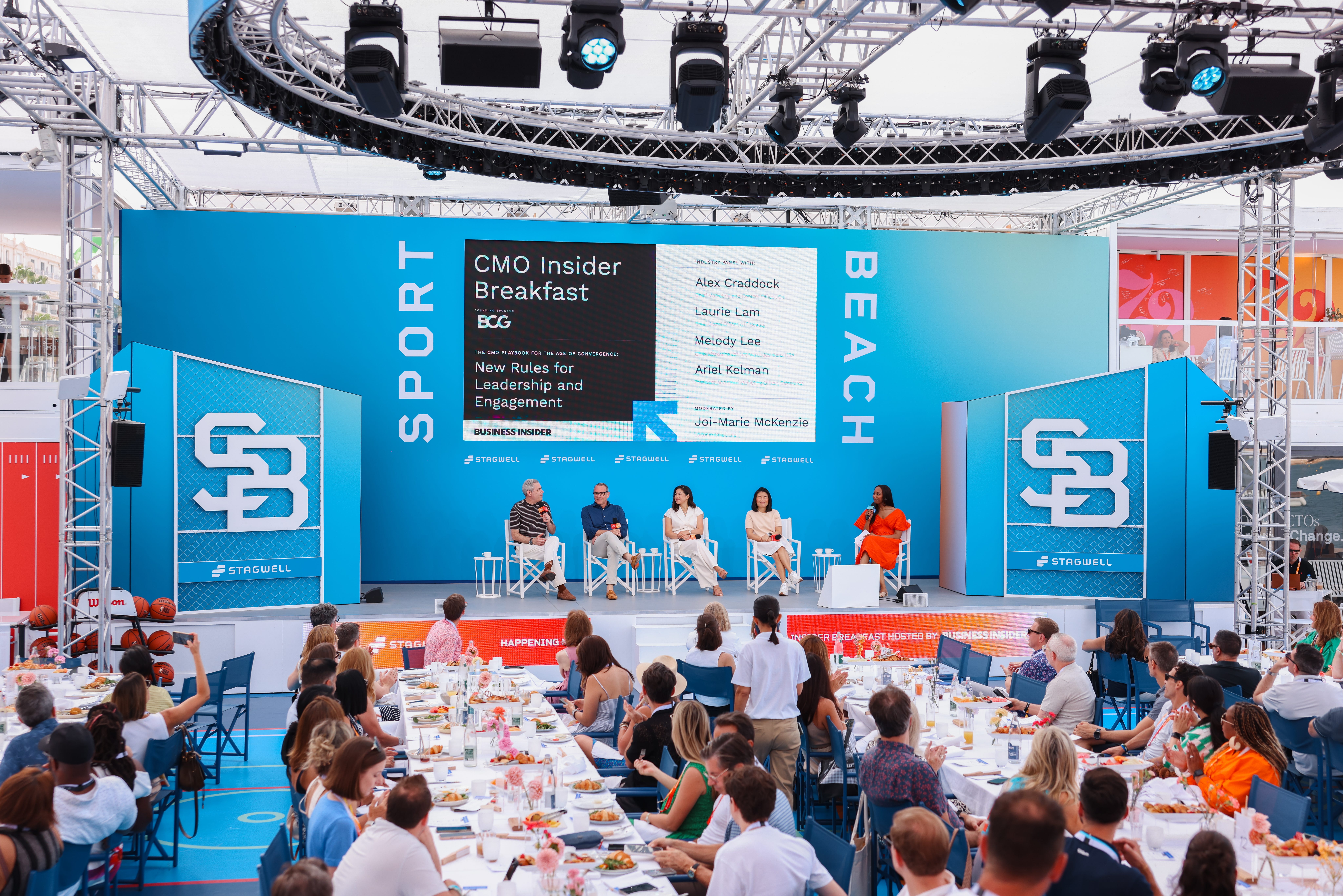 A view of BI's 2025 CMO Insider breakfast with a panel and guests