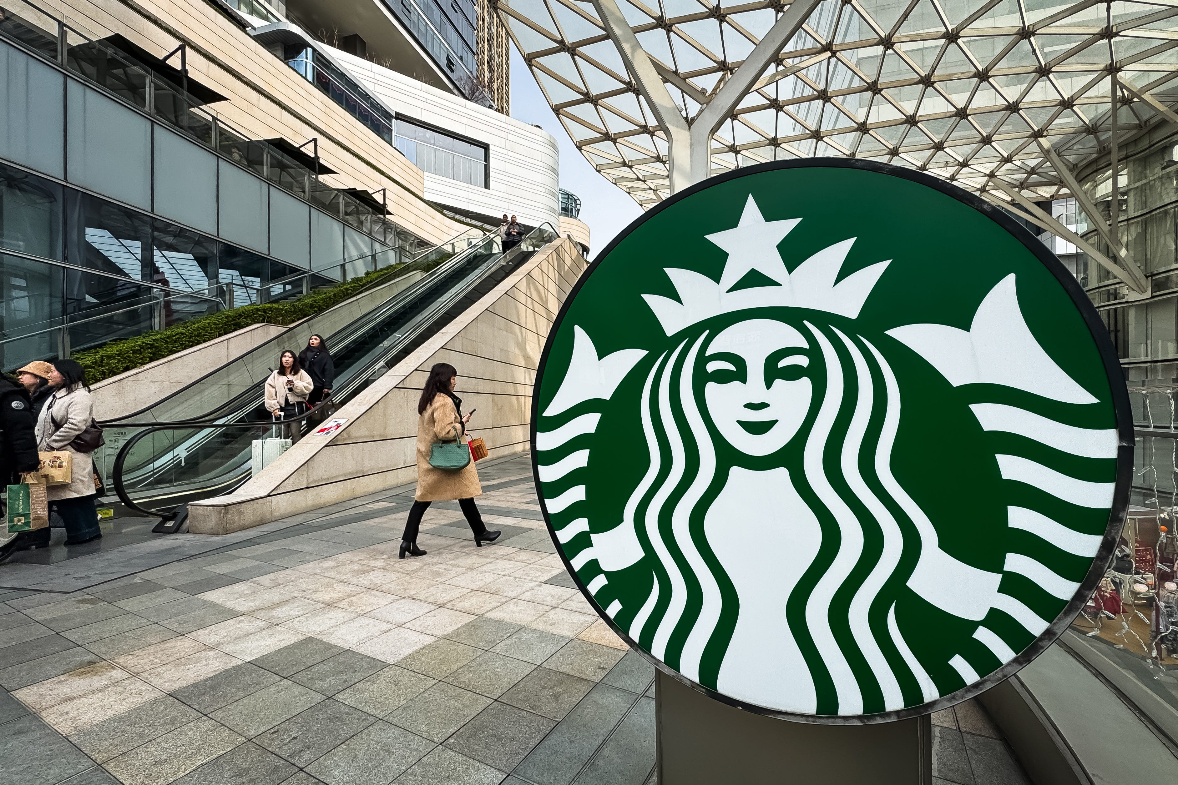A Starbucks logo in Chongqing, China.