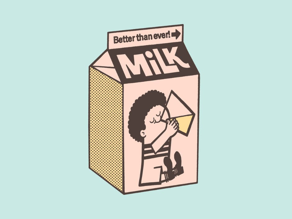 A cartoon of a milk carton.