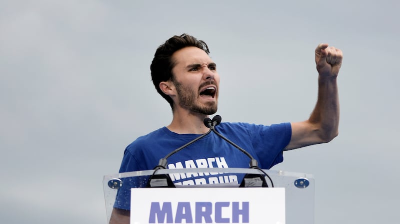 David Hogg speaks during a March for Our Lives rally against gun violence on the National Mall in June 2022.