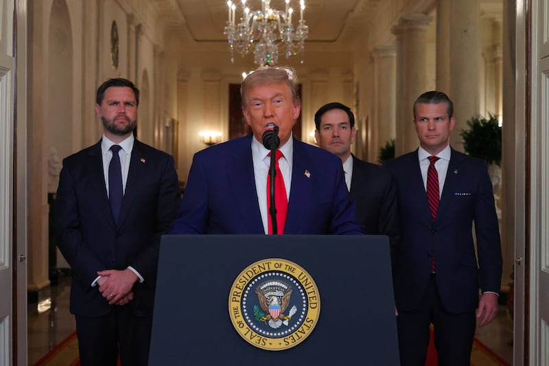 U.S. President Donald Trump with U.S. Vice President JD Vance, U.S. Secretary of State Marco Rubio and U.S. Defense Secretary Pete Hegseth.