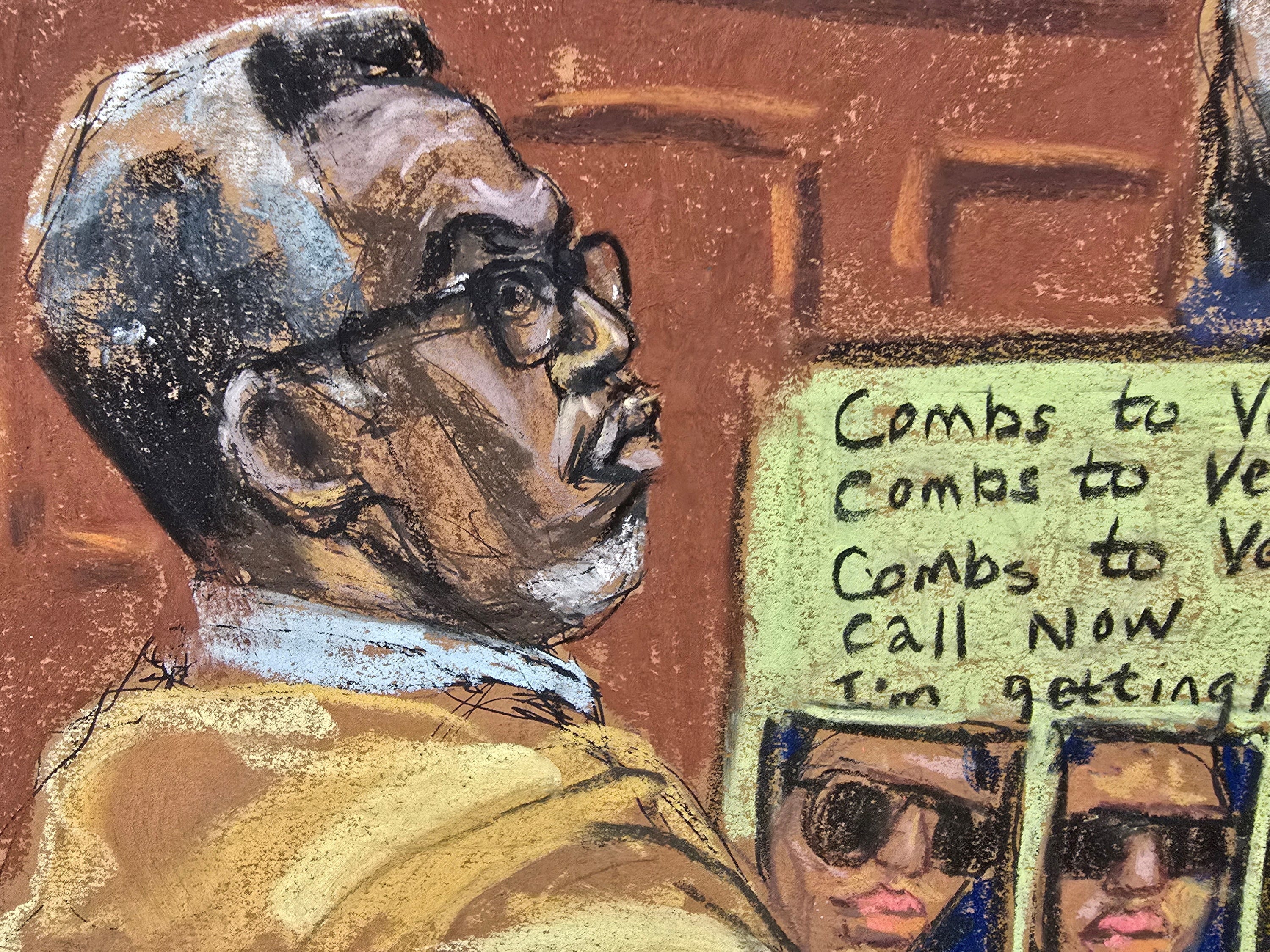 A courtroom sketch of Sean "Diddy" Combs at his sex-trafficking trial.