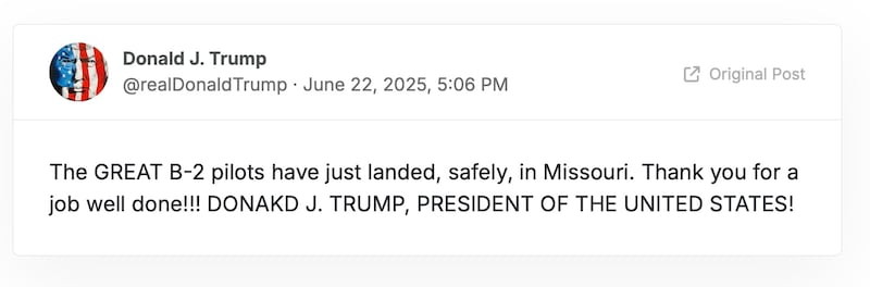 Oops! Donald Trump spells his own name wrong in Truth Social post.