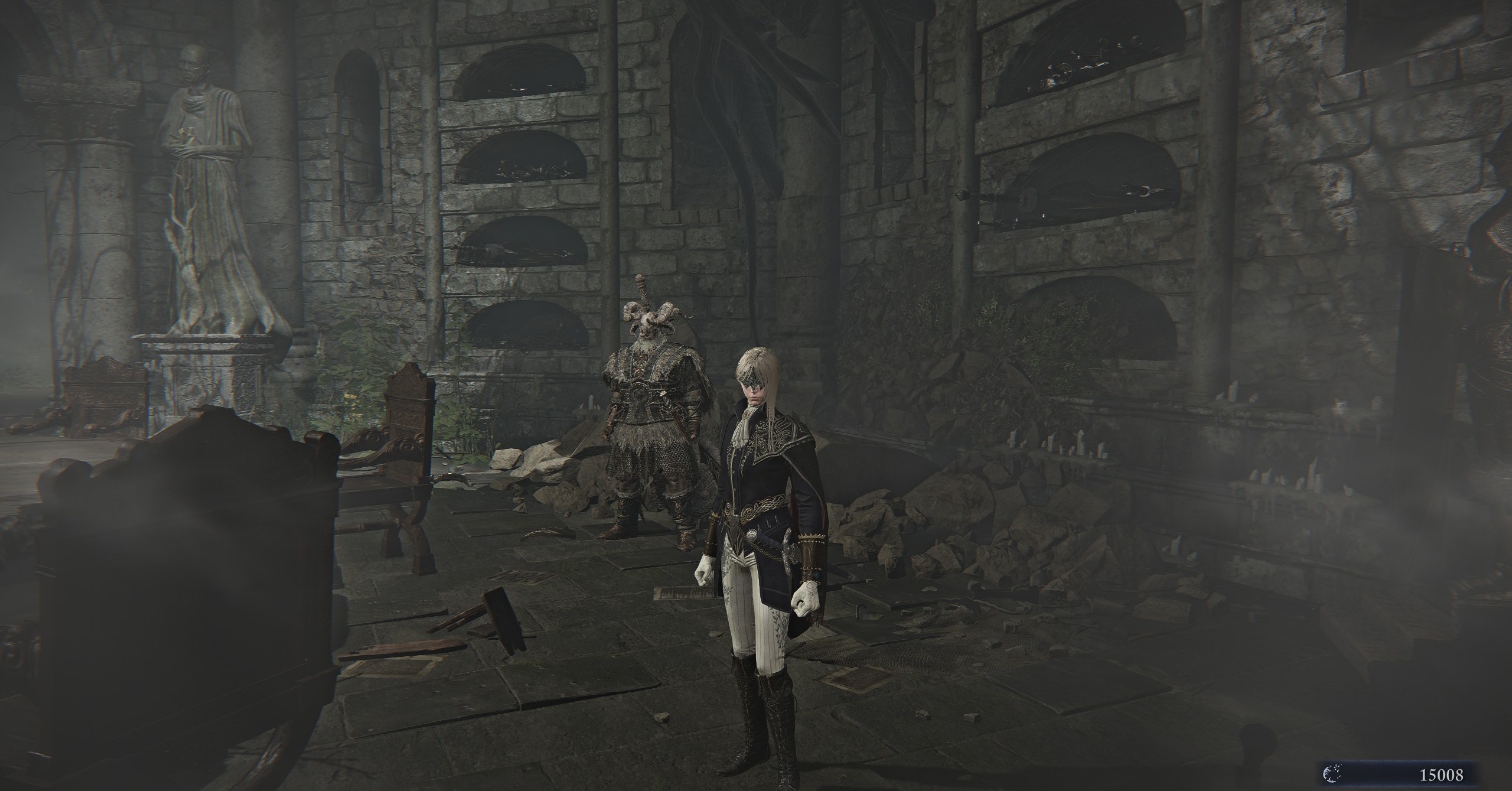 The Duchess standing in front of the Raider in Elden Ring Nightreign’s Roundtable Hold