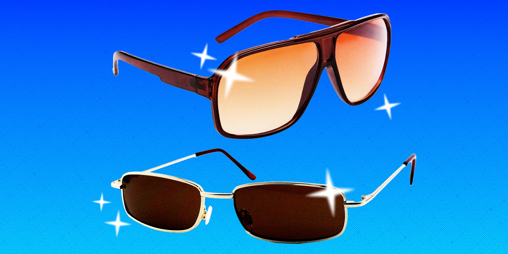 Photo collage of two pairs of men's sunglasses