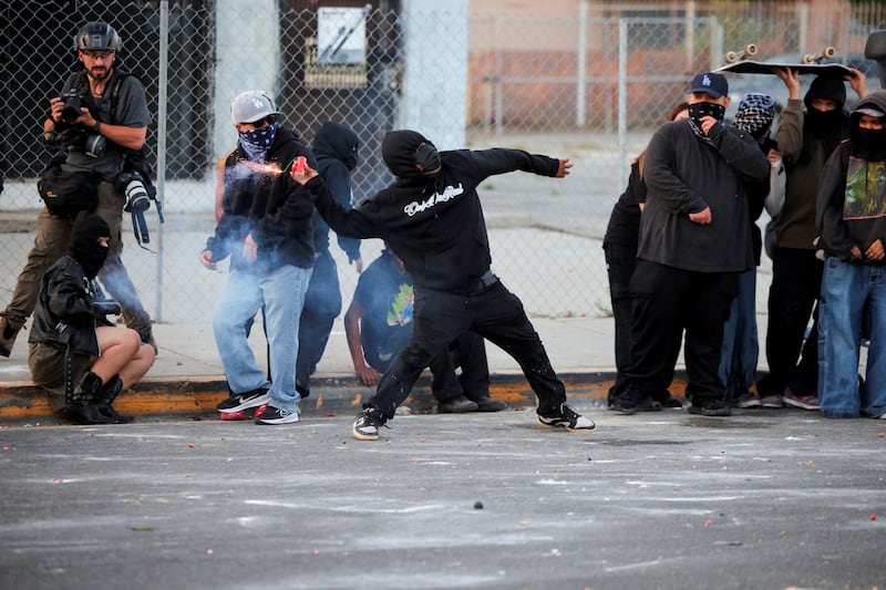 Crowds have clashed with authorities in the city for several days, throwing fireworks and other missiles at law enforcement.