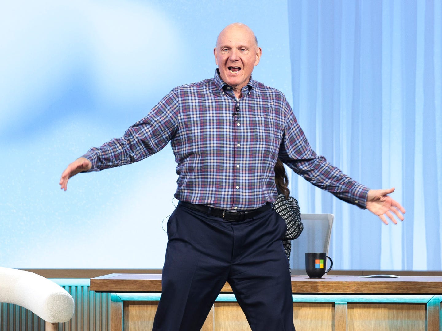 Former Microsoft CEO Steve Ballmer during a 50th Anniversary event at Microsoft headquarters in Redmond, Washington, on April 4, 2025.