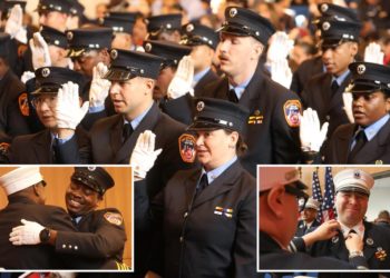 FDNY promotes 84 at EMS ceremony, including hero dad awarded for cop rescue