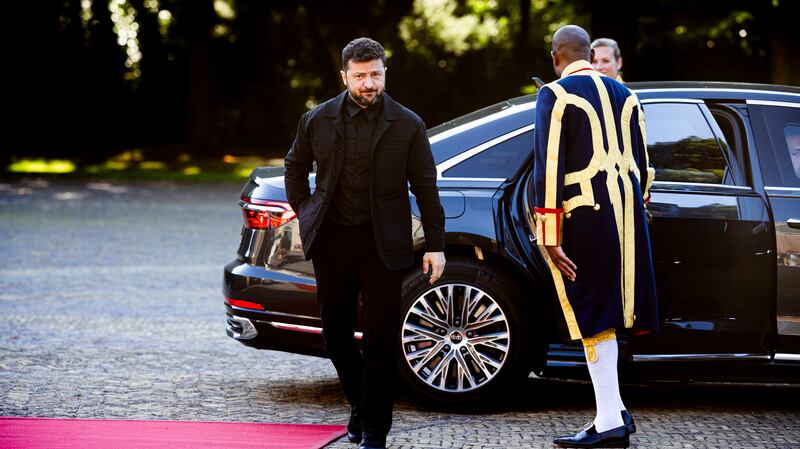 Volodymyr Zelensky arrives at Huis ten Bosch Palace for a dinner hosted by the King and Queen of The Netherlands during the NATO summit.
