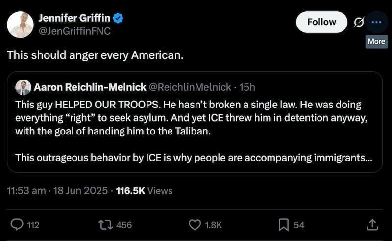 An X post by Fox News’ Jennifer Griffin