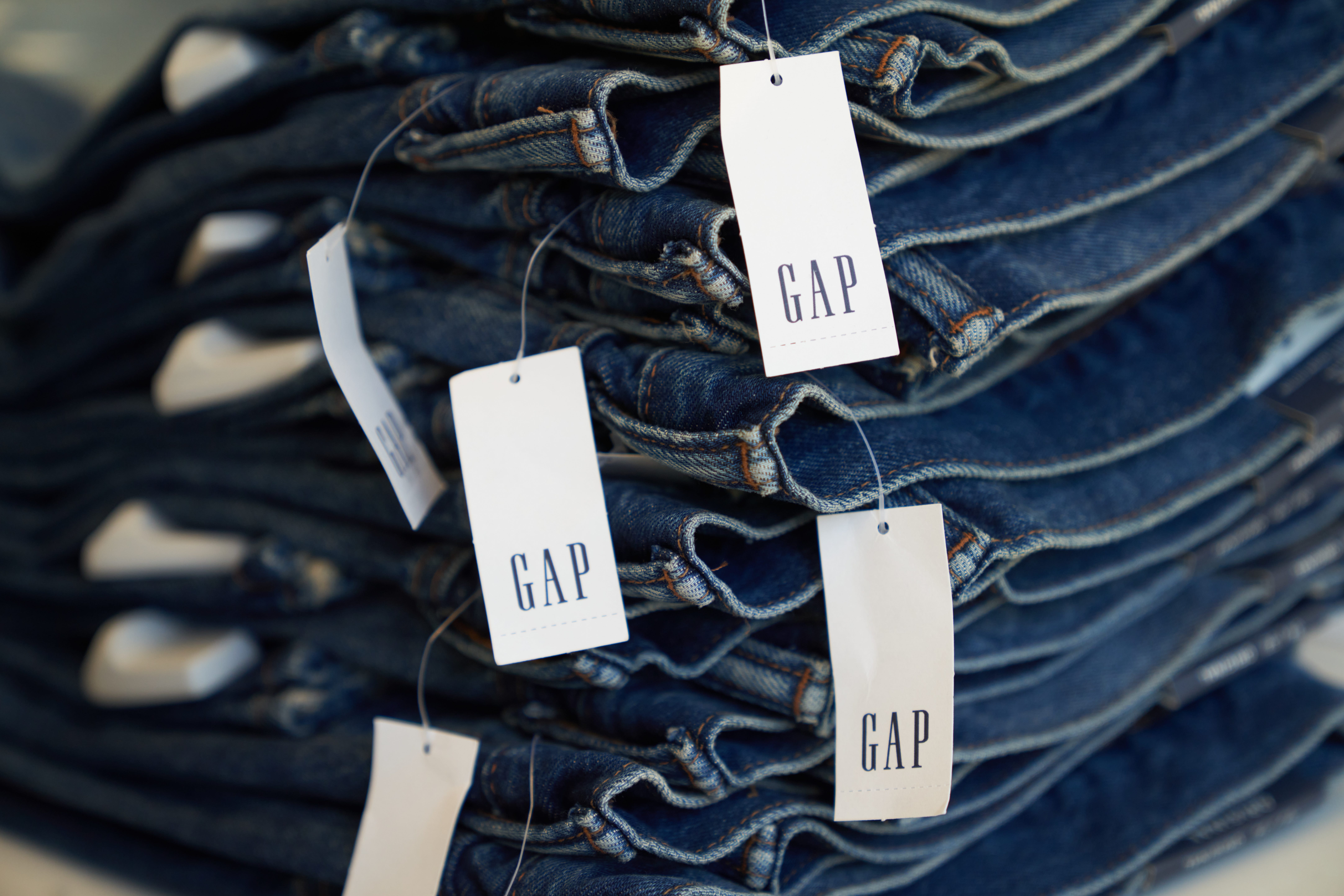 Gap price tags are seen on jeans at the Gap retail store on September 20, 2022 in Los Angeles, California.