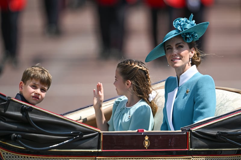 LONDON, UNITED KINGDOM  JUNE 14: Catherine, Princess of Wales (second from L), and Princess Charlotte of Wales (L) attend the "Trooping the Colour" parade in London, United Kingdom, on June 14, 2025. The parade has marked the official birthday of the British monarch for over 250 years. (Photo by Rasid Necati Aslim/Anadolu via Getty Images)