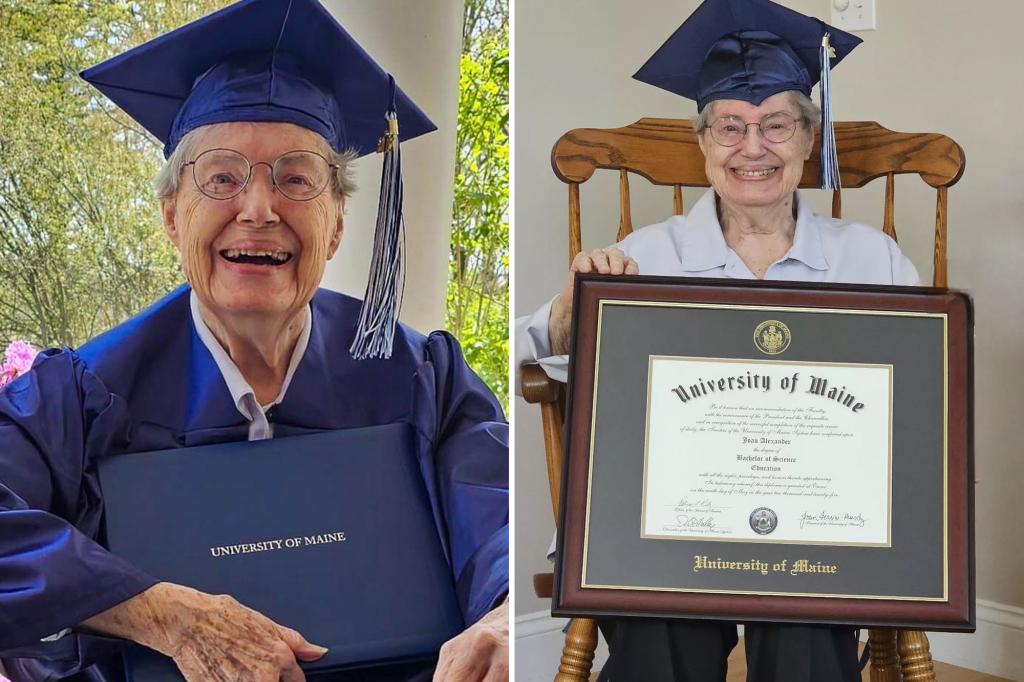 Grandmother, 88, barred from graduating college due to pregnancy clinches diploma at Maine university 60 years later