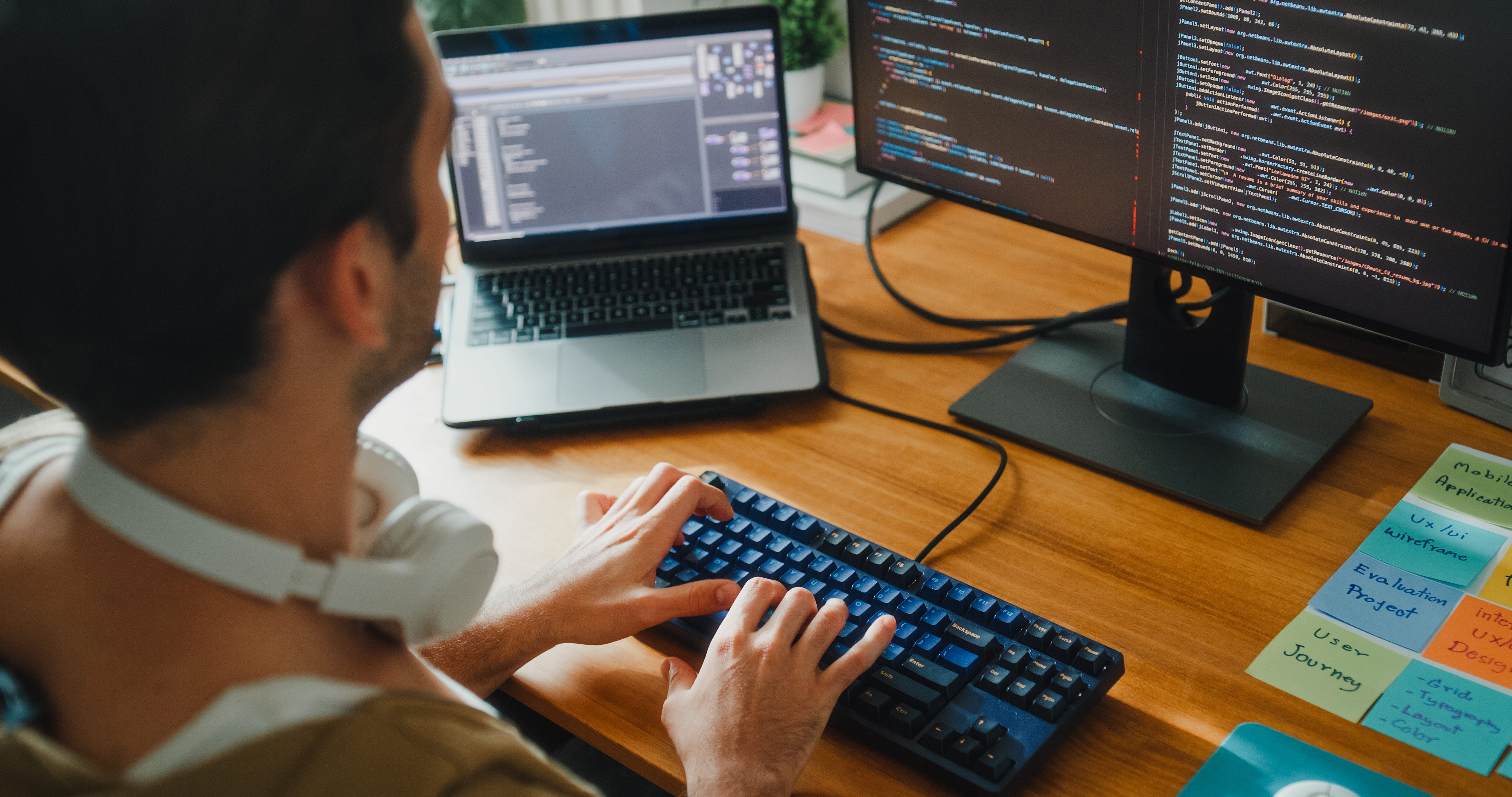 A software engineer coding at home