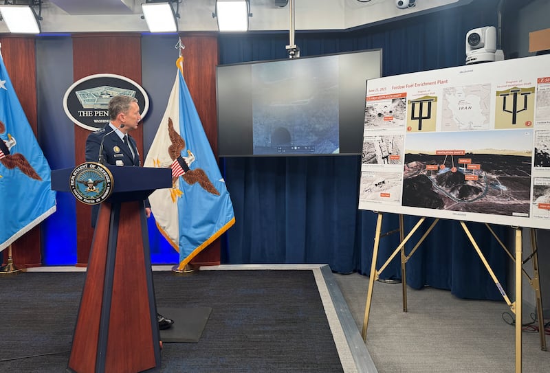 U.S. Chairman of the Joint Chiefs of Staff, U.S. Air Force General Dan Caine, speaks during a press conference at the Pentagon