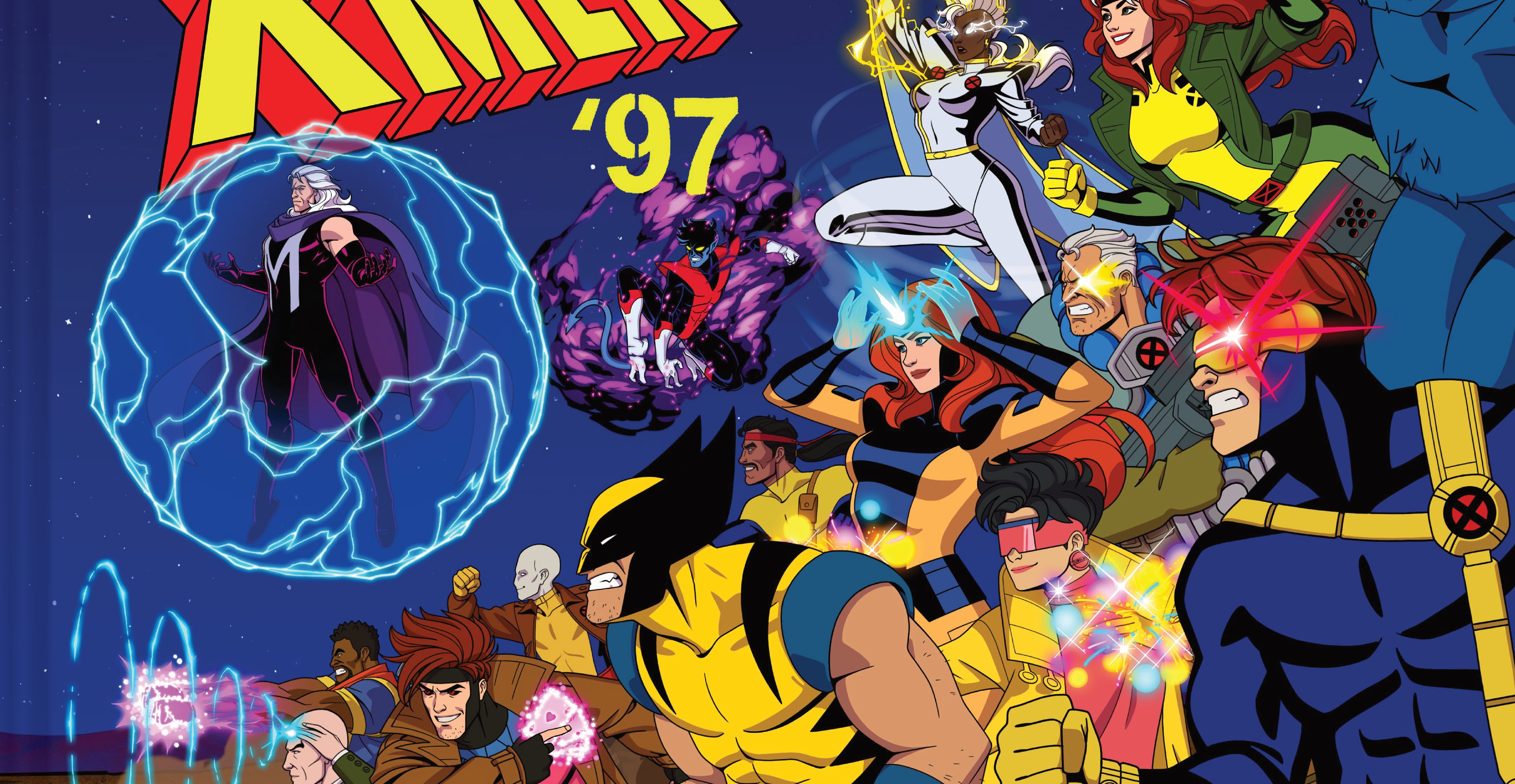 Cover of X-Men 97 art book with the full team assembling into battle