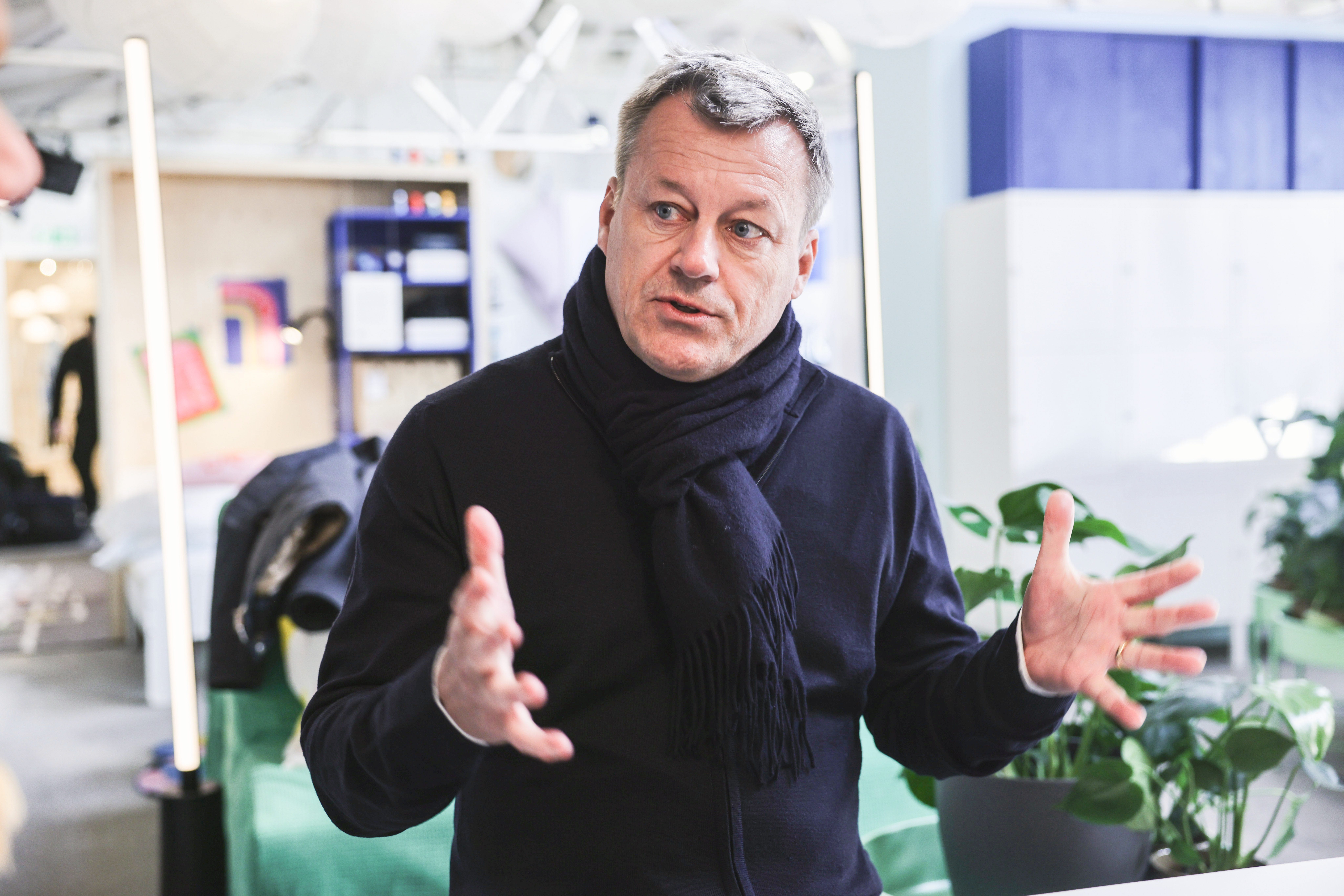Jesper Brodin, CEO of the Ikea Group, speaks during an interview in a showroom in January 2024.