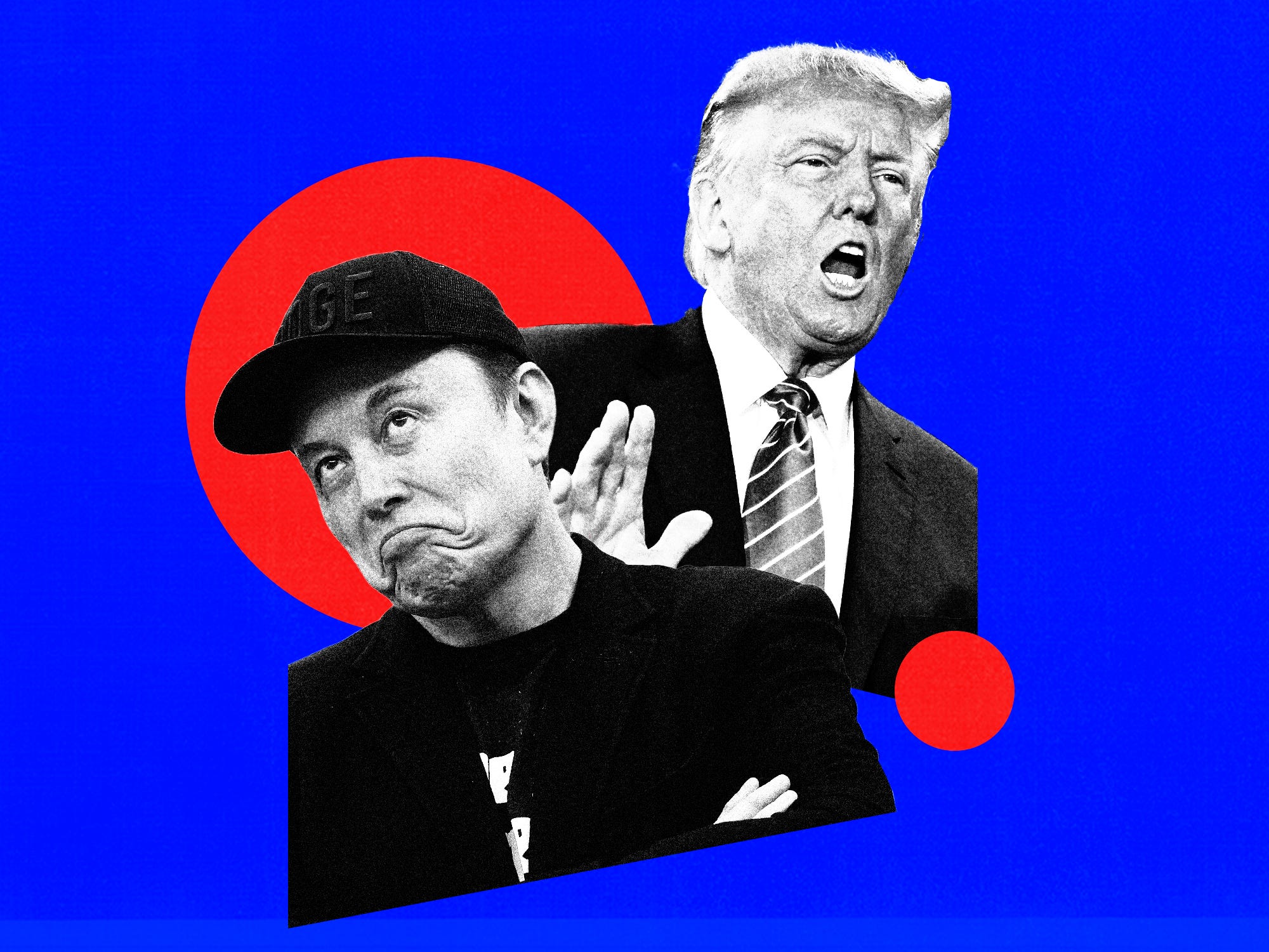 Photo collage with Elon Musk and President Donald Trump.