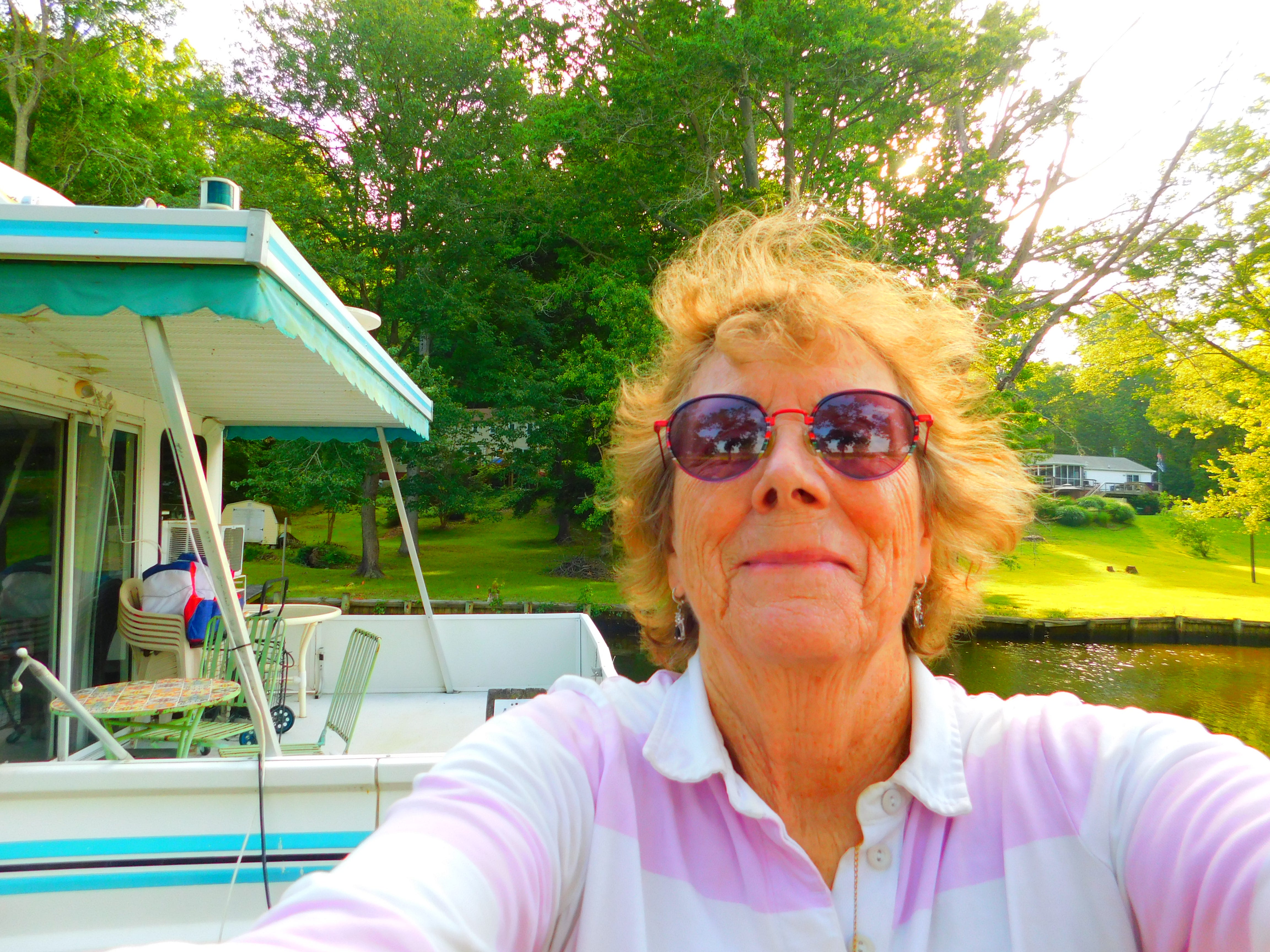 older woman with her houseboat