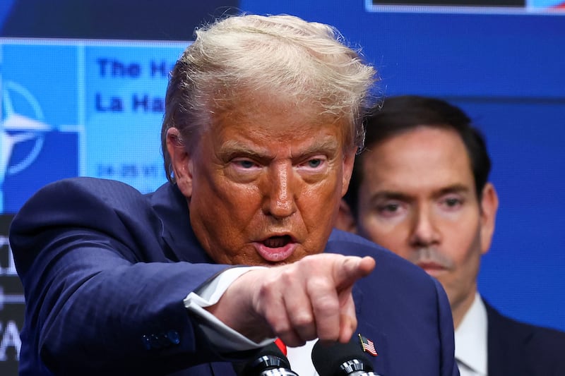 U.S. President Donald Trump during a press conference at a NATO summit in The Hague, Netherlands June 25, 2025. REUTERS/Yves Herman